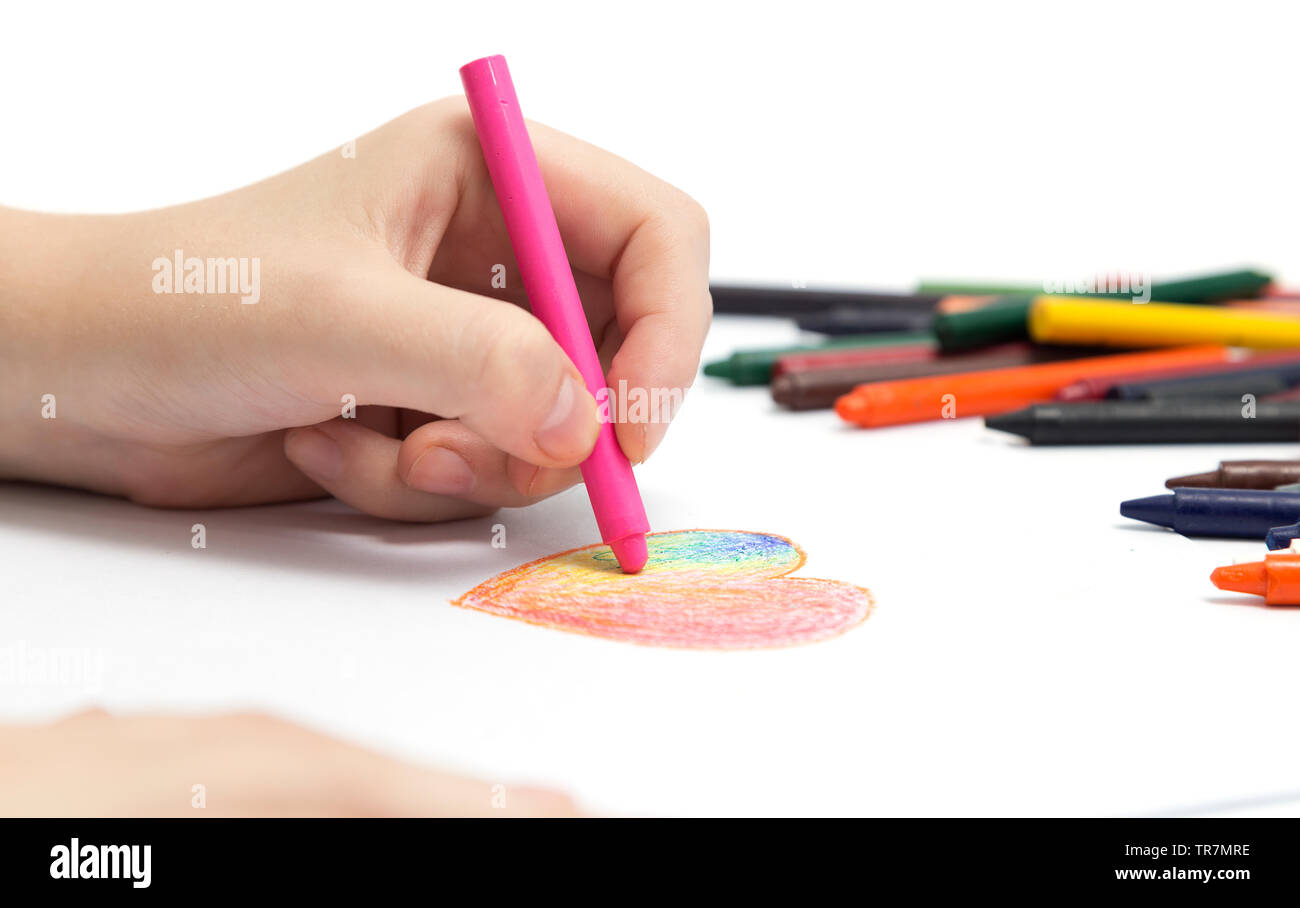 Hand drawing with colored crayons pastels Stock Photo