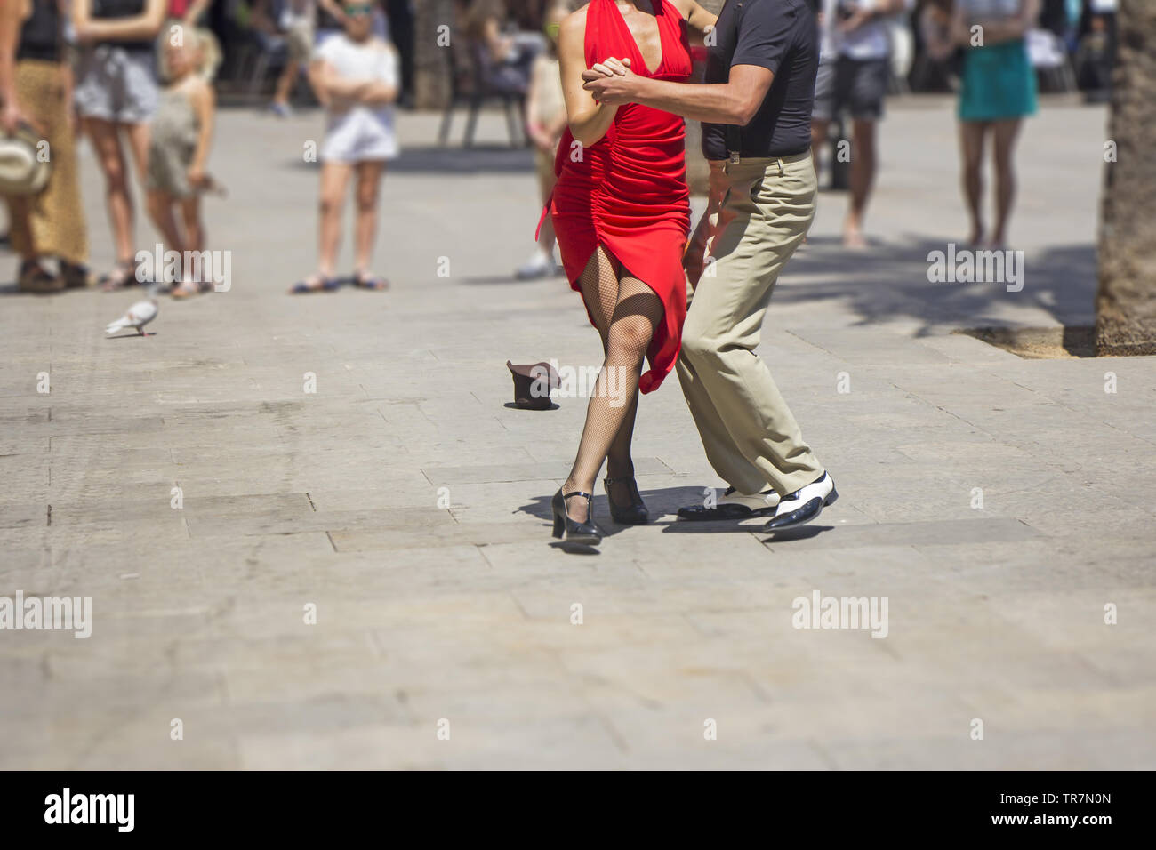 Street couple dancers performing Argentine tango dance Stock Photo