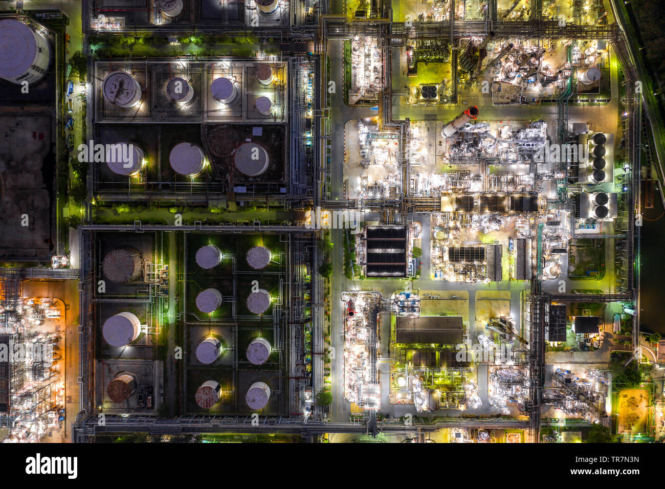 Aerial view of Oil and gas industry - refinery at twilight Stock Photo ...