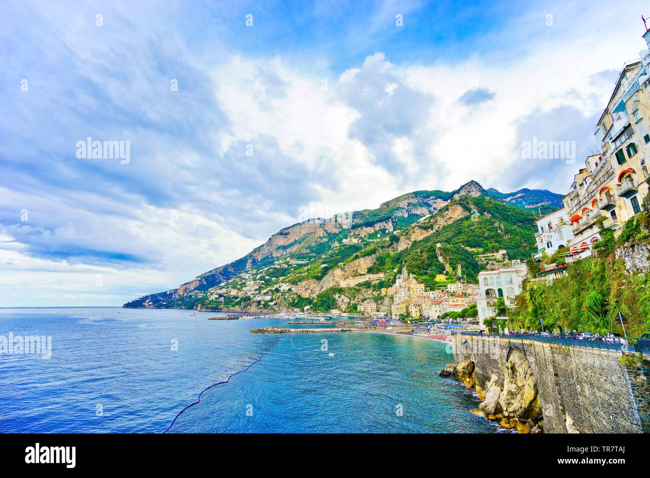 View of Amalfi along Amalfi Coast in Italy in summer Stock Photo - Alamy