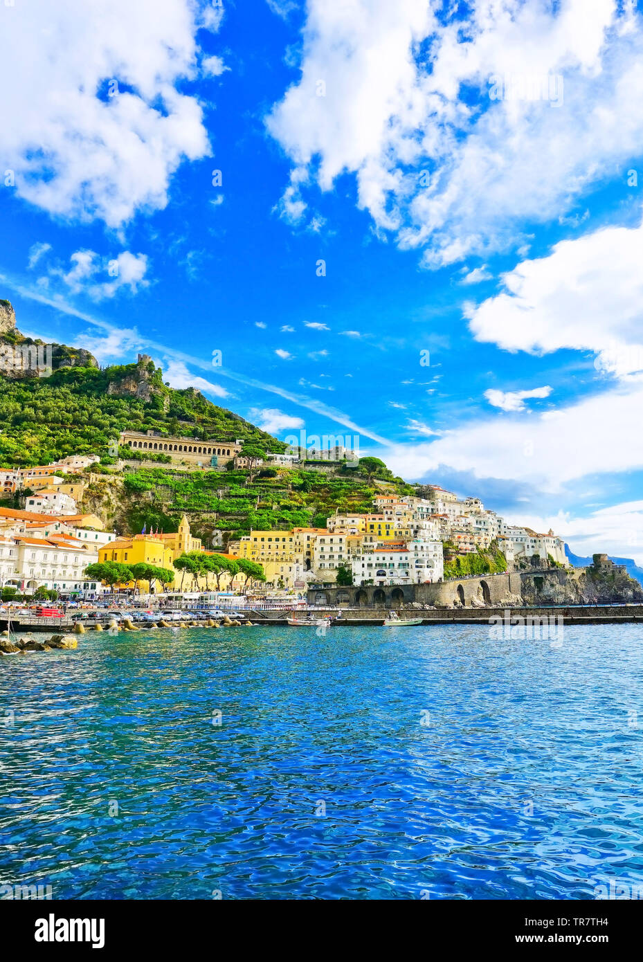 View of Amalfi along Amalfi Coast in Italy in summer Stock Photo - Alamy