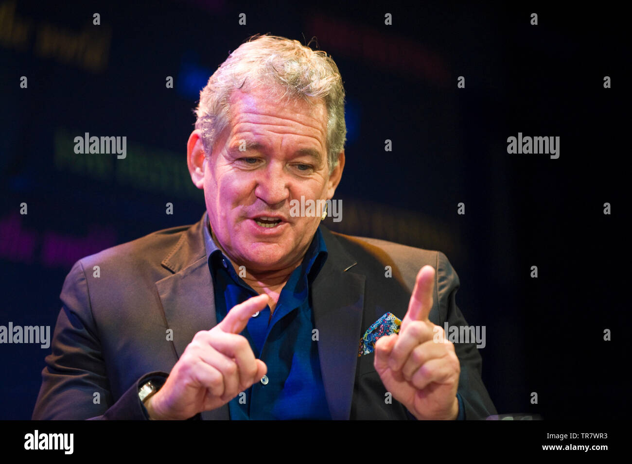 Colin Armstrong MM aka Chris Ryan author television presenter security consultant and former SAS sergeant speaking on stage at Hay Festival Hay on Wye Powys Wales UK Stock Photo