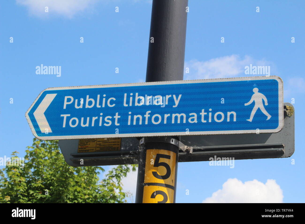 Public information sign Public library and tourist information in Selby North Yorkshire , Britain Stock Photo