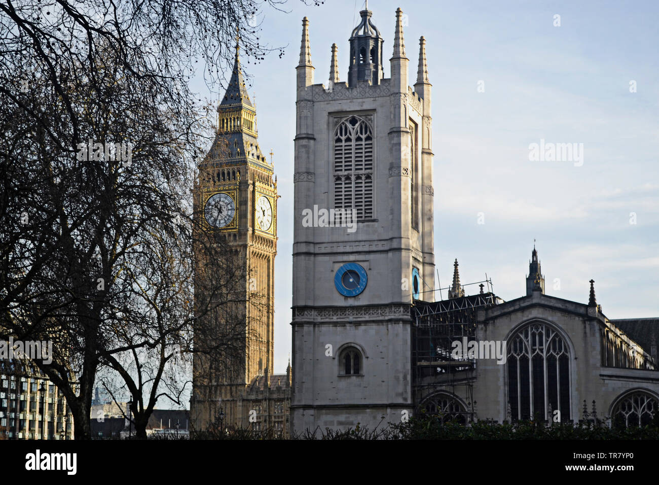 Big Ben bezeichnet die mit 13,5 t Gewicht schwerste der fünf Glocken des berühmten Uhrturms am Palace of Westminster in London. Westminster Abbey. Stock Photo