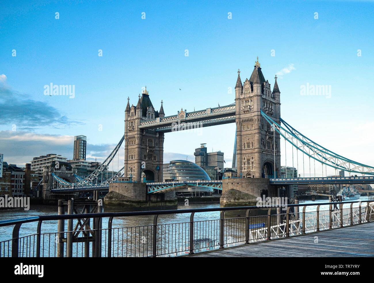 Tower Bridge is a road bridge over the River Thames in London and named after the nearby Tower of London. Opened in 1894. landmark of England. Stock Photo