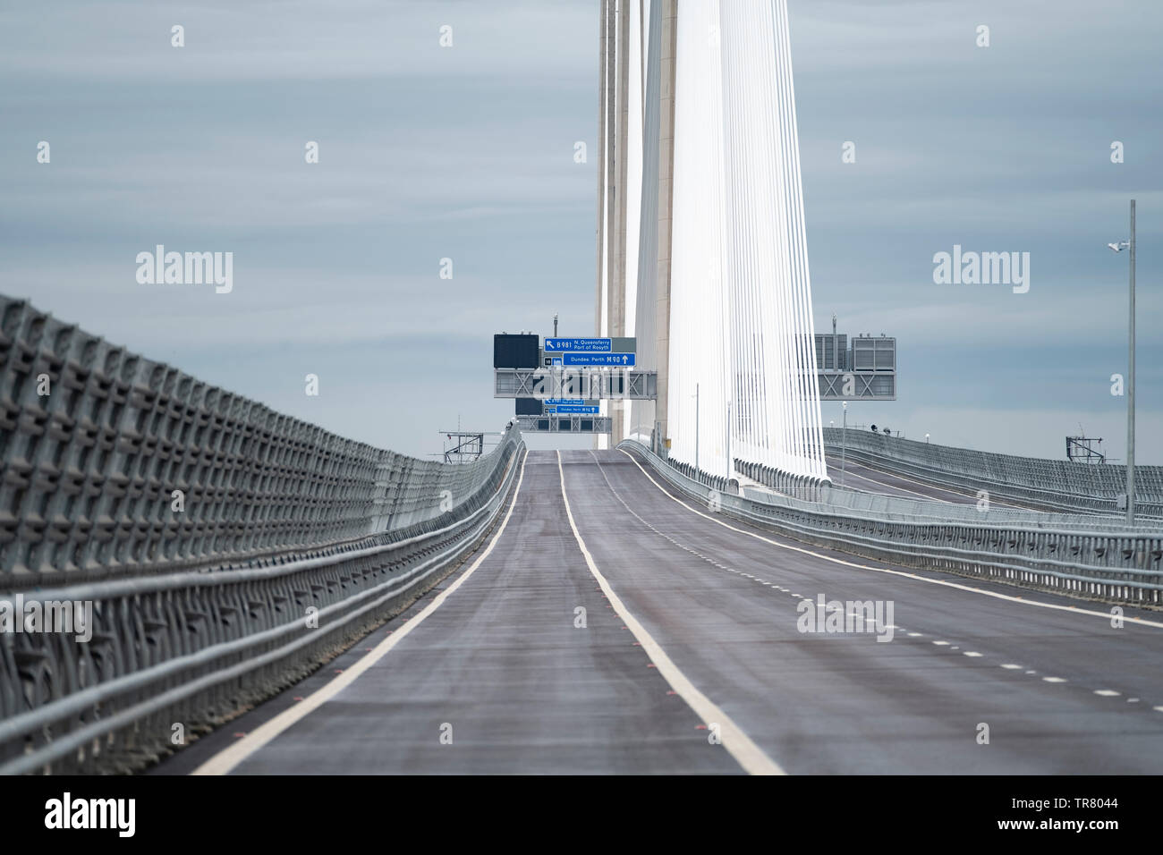 View of  an empty Queensferry Crossing Bridge on the official opening day on 4 September 2017. Stock Photo
