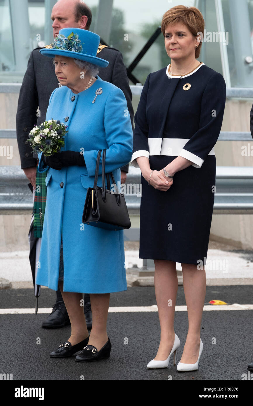 HRH Queen Elizabeth and Scotland's First minister Nicola Sturgeon at South Queensferry to  open the  Queensferry Crossing Bridge on 4 Sept 2017 Stock Photo