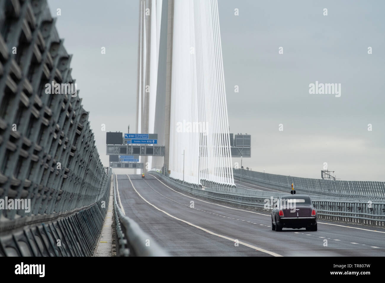 HRH Queen Elizabeth drives across  the Queensferry Crossing Bridge after the official opening  on 4 September 2017. Stock Photo