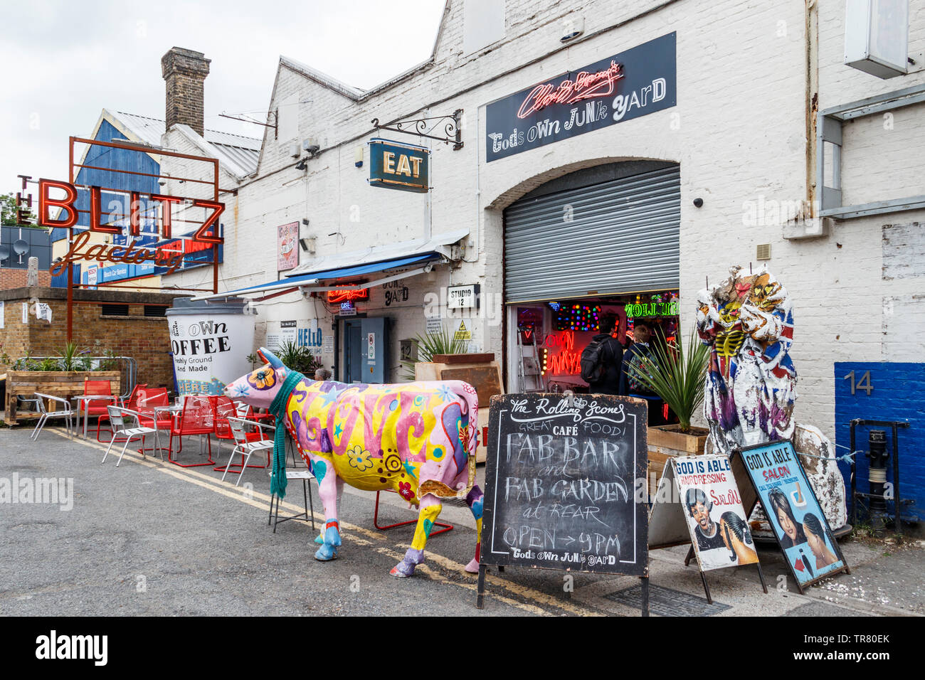 God's Own Junk Yard art store and cafe, featuring neon and lightbulb