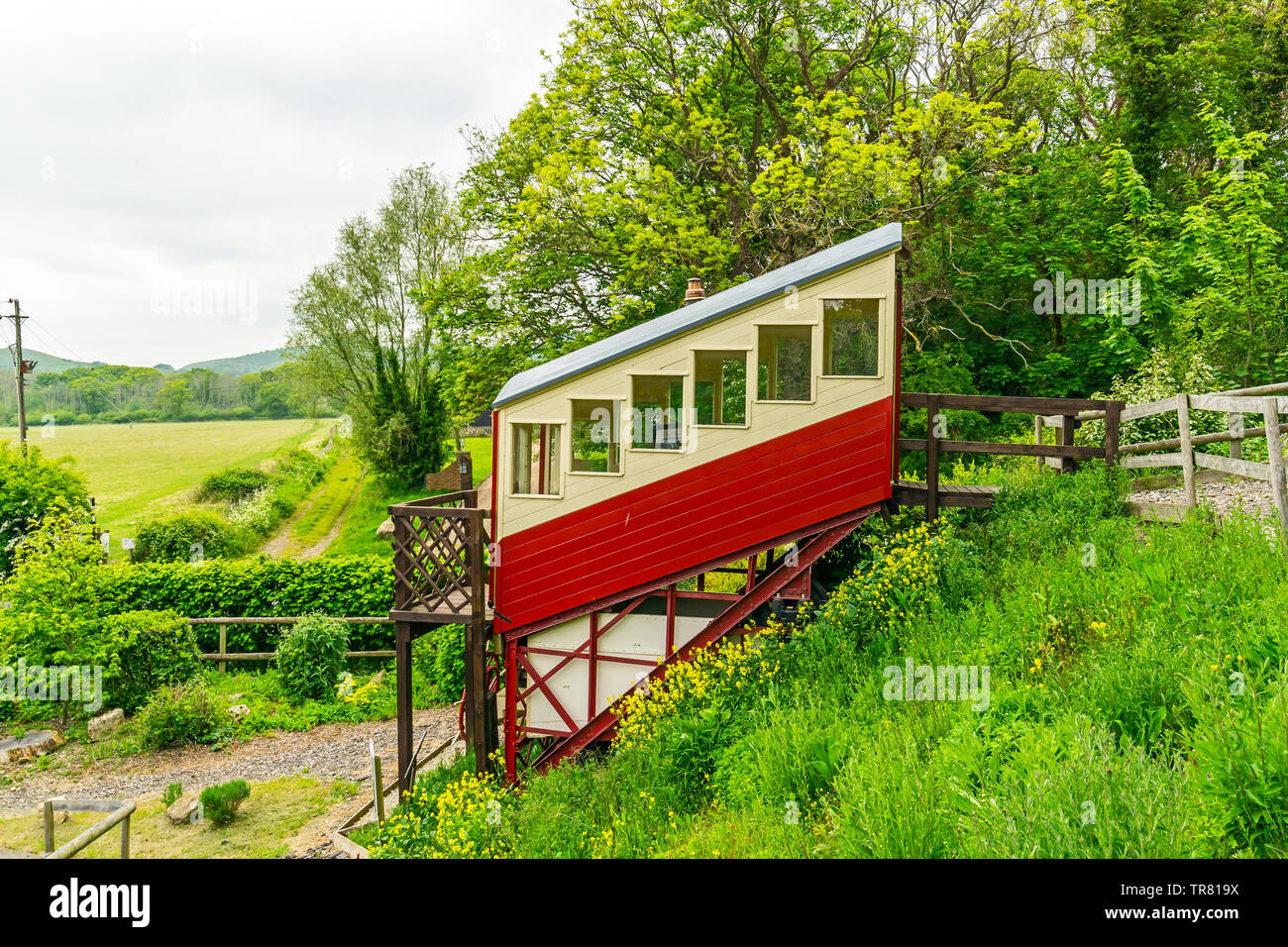 'Charlie Chaplin' Folkstone Funicular Step lift Carriage at Elham