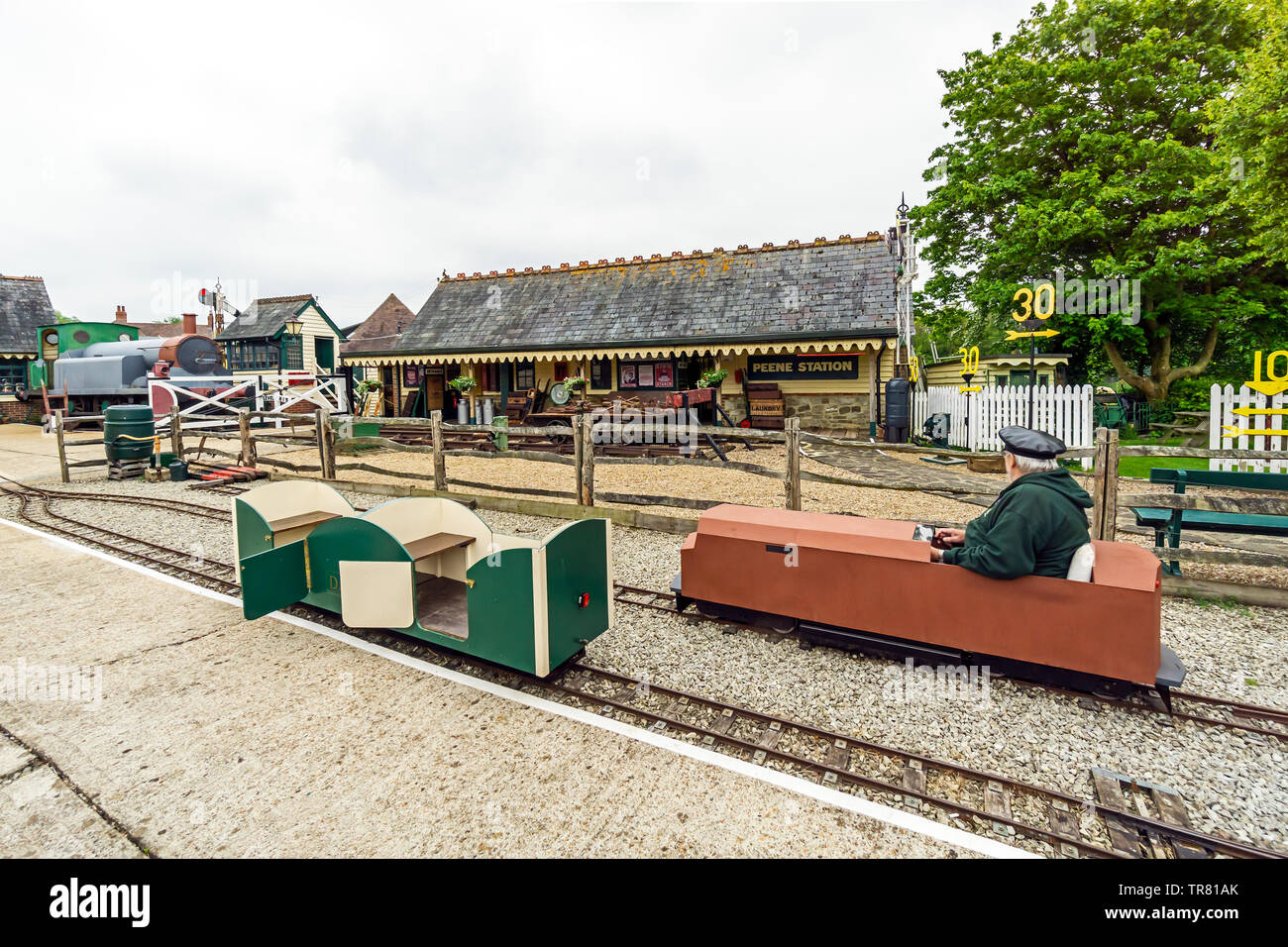 Peene Railway Museum at Elham Valley Line Trust railway with Peene Station in Peene near Folkstone Kent England UK Stock Photo