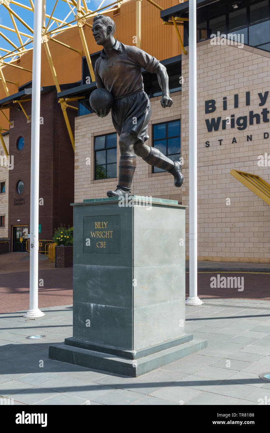 Statue of Billy Wright, former Wolverhampton Wanders player, outside