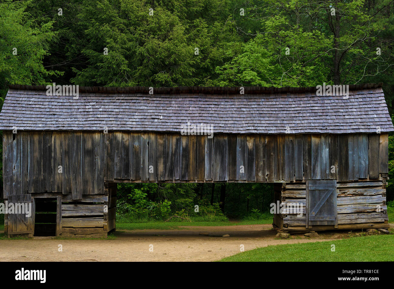 The architecture design of a Cantilever Barns are found mostly in the Appalachian Mountains most were build between 1870 and 1915 Stock Photo
