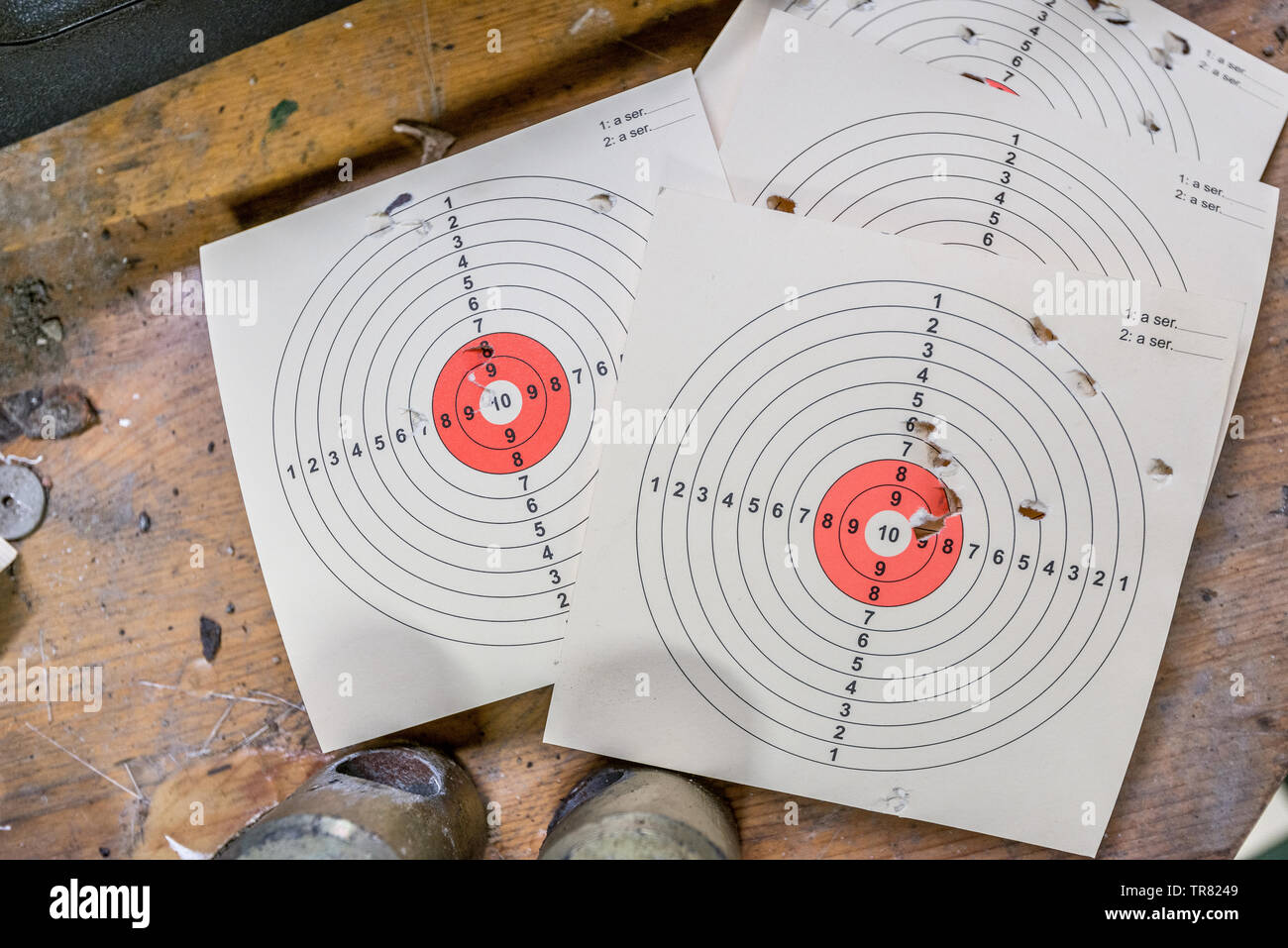 Shooting targets lying on a bench Stock Photo Alamy