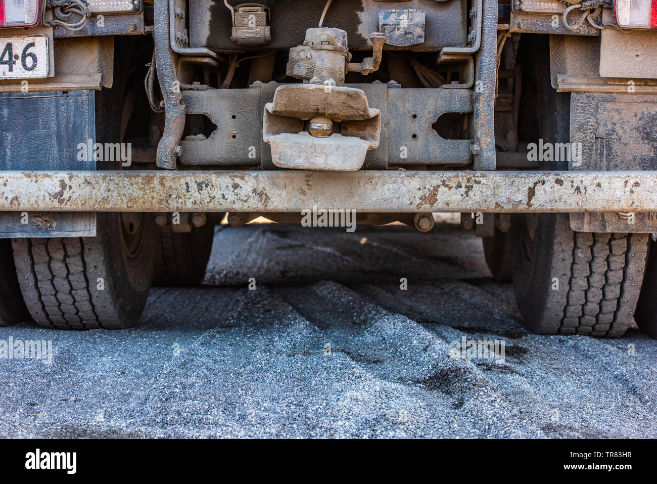 The back of a truck with a trailer coupling. Stock Photo