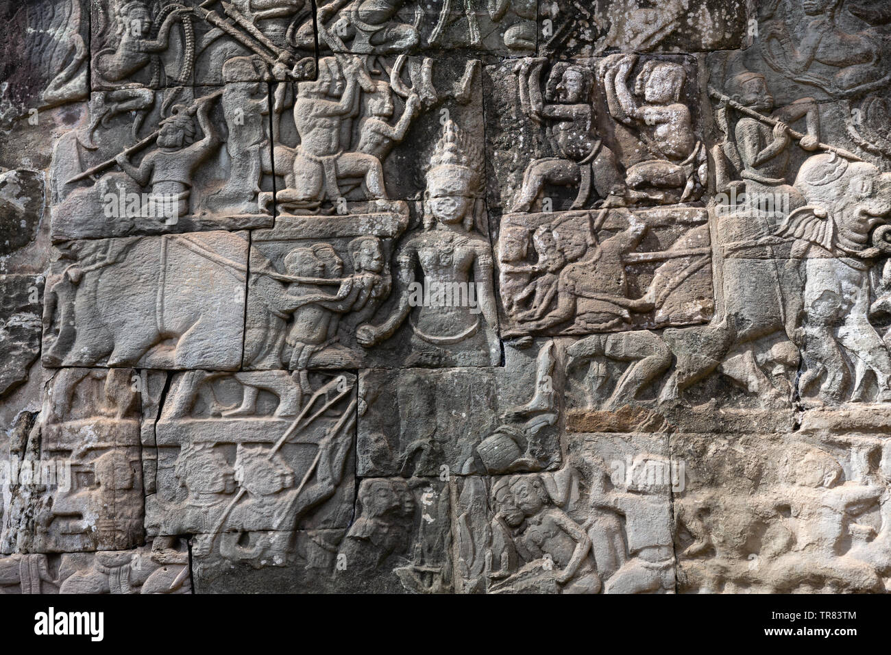 Ancient carving at Bayon Temple, Angkor Thom, UNESCO World Heritage Site, Siem Reap Province, Cambodia, Indochina, Southeast Asia, Asia Stock Photo