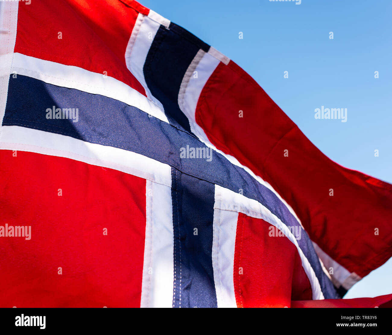 Flag of Norway waving in the wind Stock Photo - Alamy