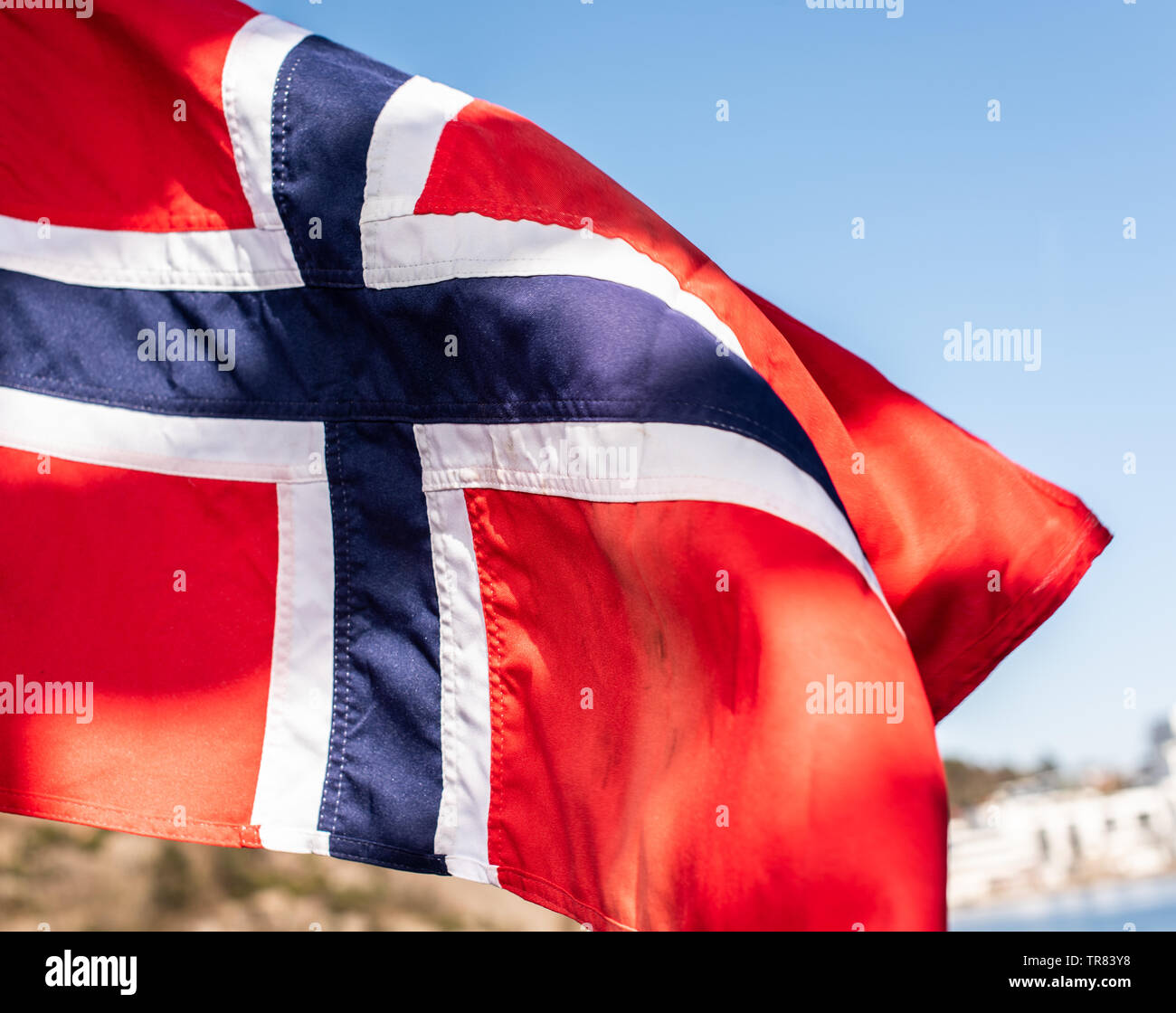 Flag of Norway waving in the wind Stock Photo - Alamy