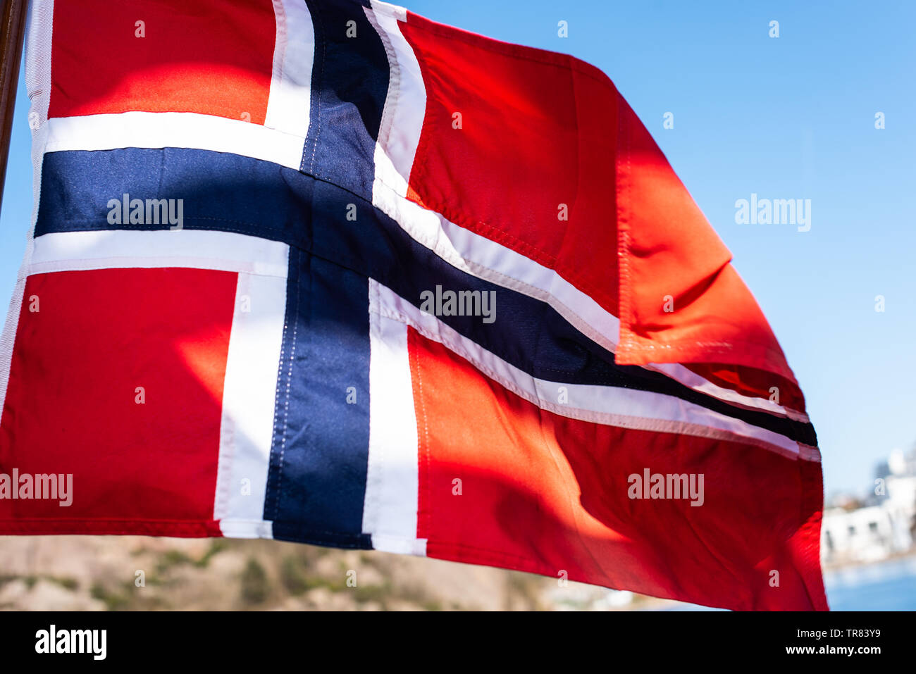 Flag of Norway waving in the wind Stock Photo - Alamy