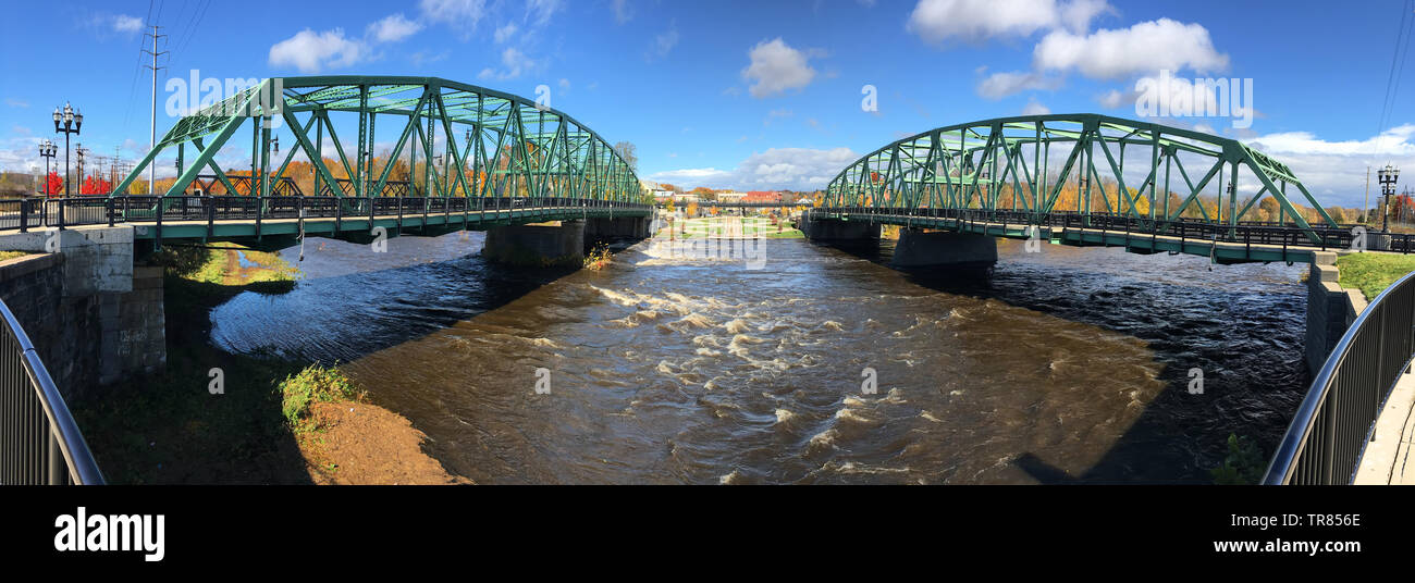 A Panorama of twin bridges in Westfield, Massachusetts Stock Photo