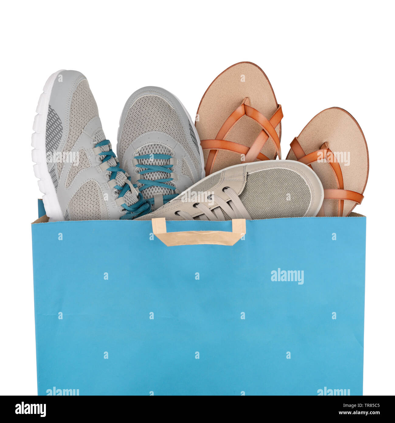 Shopping bag with shoes isolated on white background Stock Photo