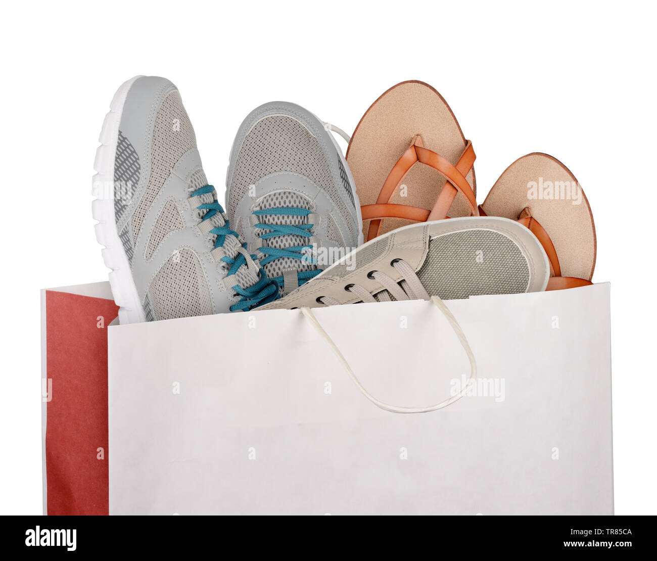 Shopping bag with shoes isolated on white background Stock Photo