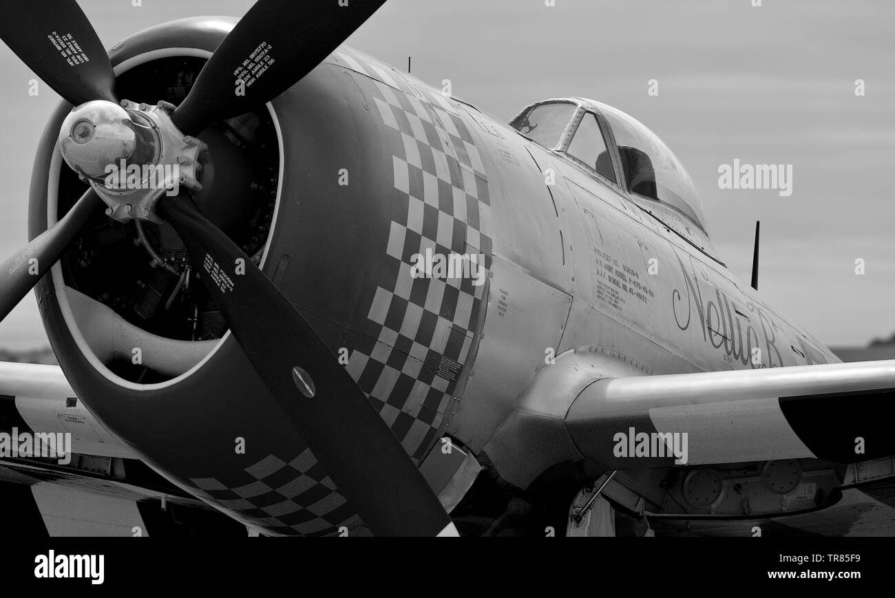 Republic P-47D Thunderbolt (Nellie B) on the flightline at the 2019 Duxford Air Festival Stock Photo