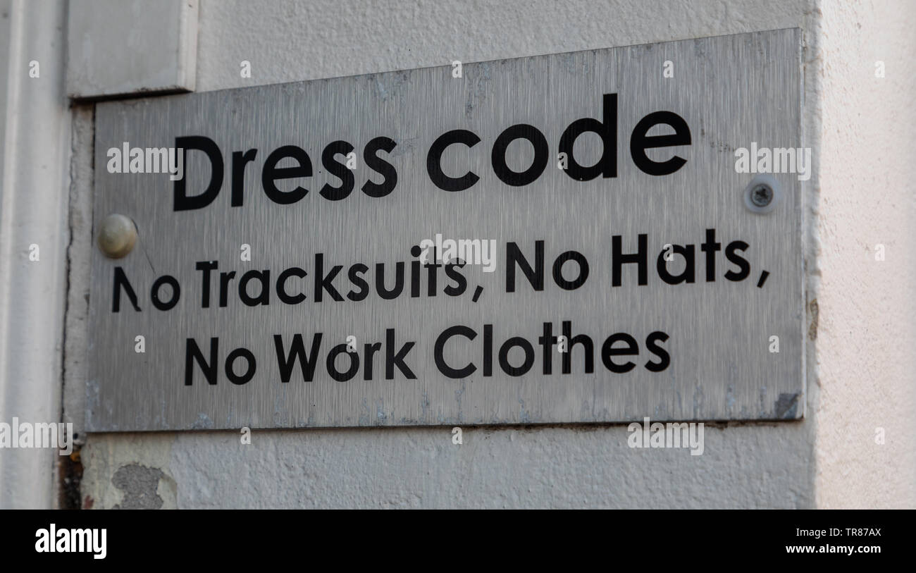 Sign outside a nightclub indicating dress code Widnes England April 2019 Stock Photo
