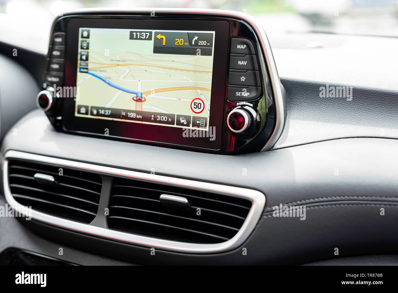 Vehicle modern navigation system close up car - Multimedia system with ...