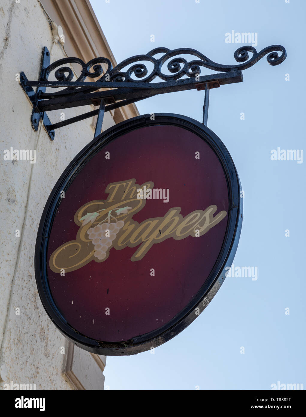 Exterior pub sign for The Grapes public house Widnes April 2019 Stock