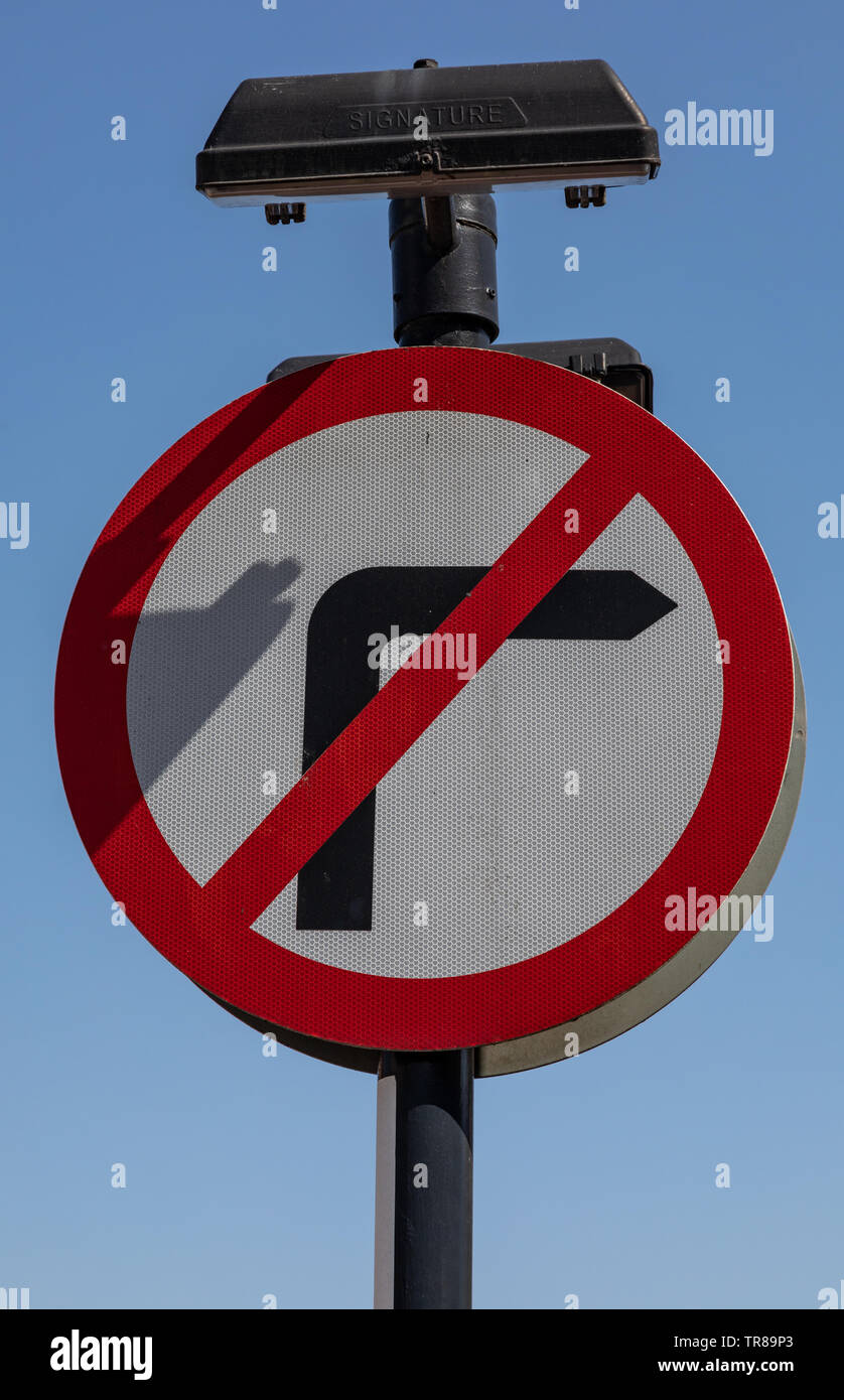 A no right turn sign in the town centre of Widnes England April 2019 Stock Photo