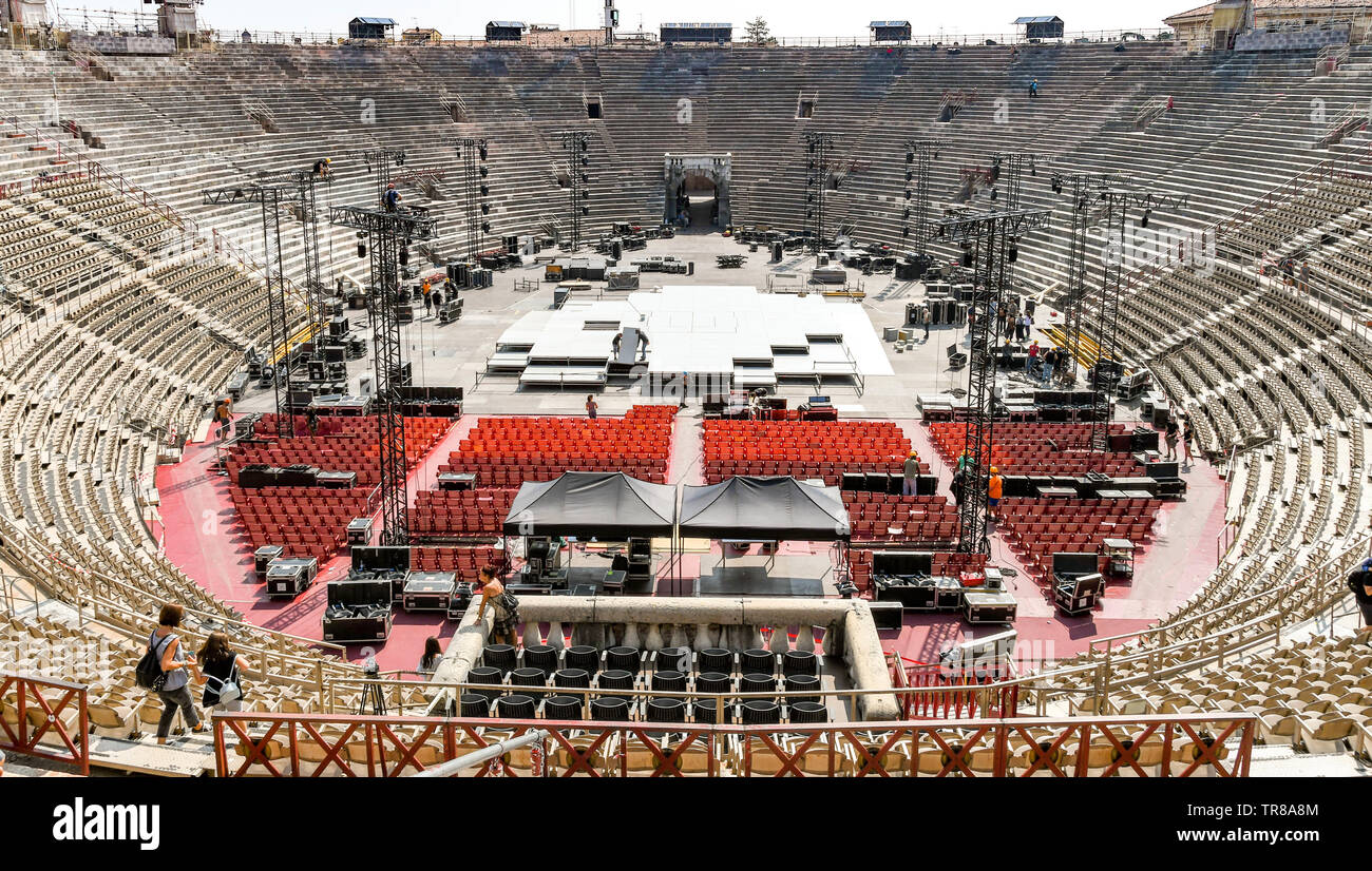 VERONA, ITALY - SEPTEMBER 2018: Wide angle view of the Verona Arena, a