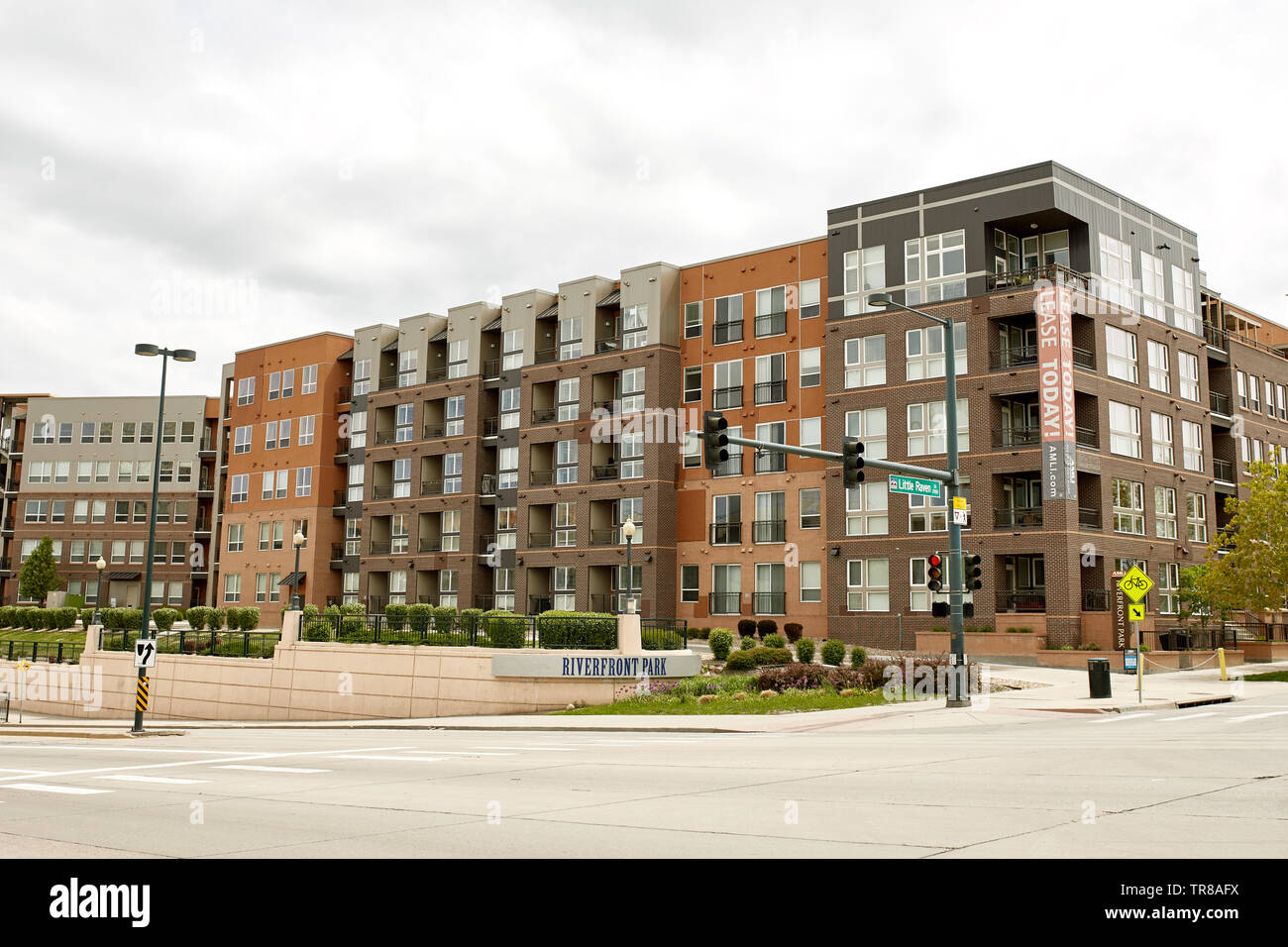 Modern condos and highrise buildings in the Riverfront Park neighborhood of downtown Denver