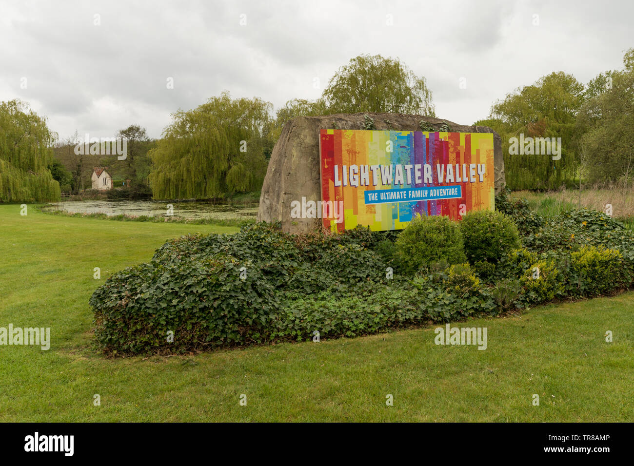 Sign outside Lightwater Valley in North Yorkshire, UK Stock Photo