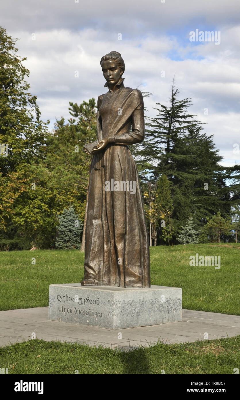 Monument to Lesya Ukrainka in Nadikvari park in Telavi. Georgia Stock Photo