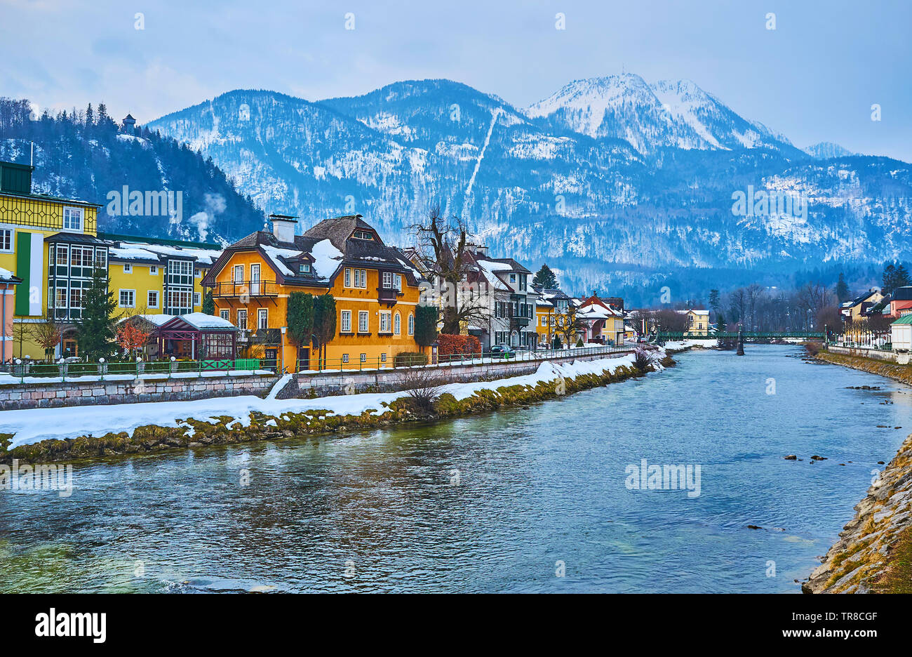 Mount Katrin is the notable natural landmark of Alpine town of Bad Ischl, Salzkammergut, Austria. Stock Photo