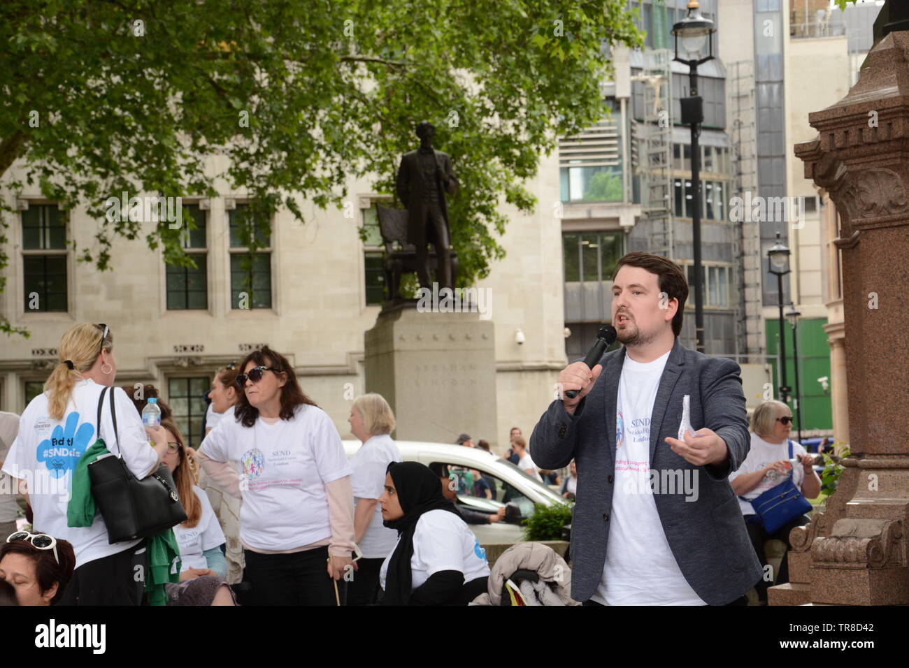 SEND National Crisis held a rally at Parliament Sq after delivering a petition to 10 Downing on Thursday 30th May 2019. Stock Photo