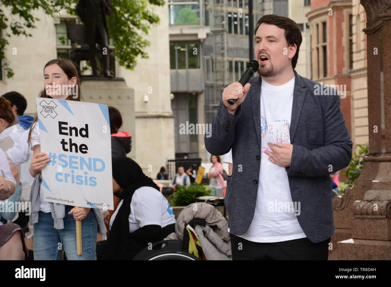 SEND National Crisis held a rally at Parliament Sq after delivering a petition to 10 Downing on Thursday 30th May 2019. Stock Photo