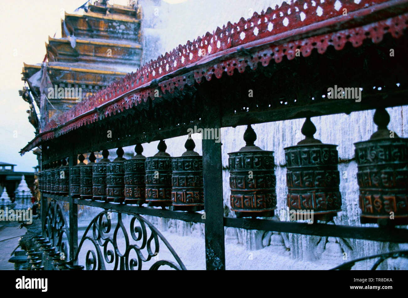 Prayer wheels,Swayambhunath Temple,Kathmandu,Nepal Stock Photo