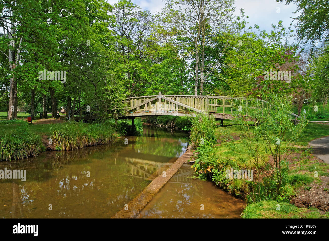 UK,Devon,Sidmouth,The Byes,River Sid and Cycle Bridge Stock Photo