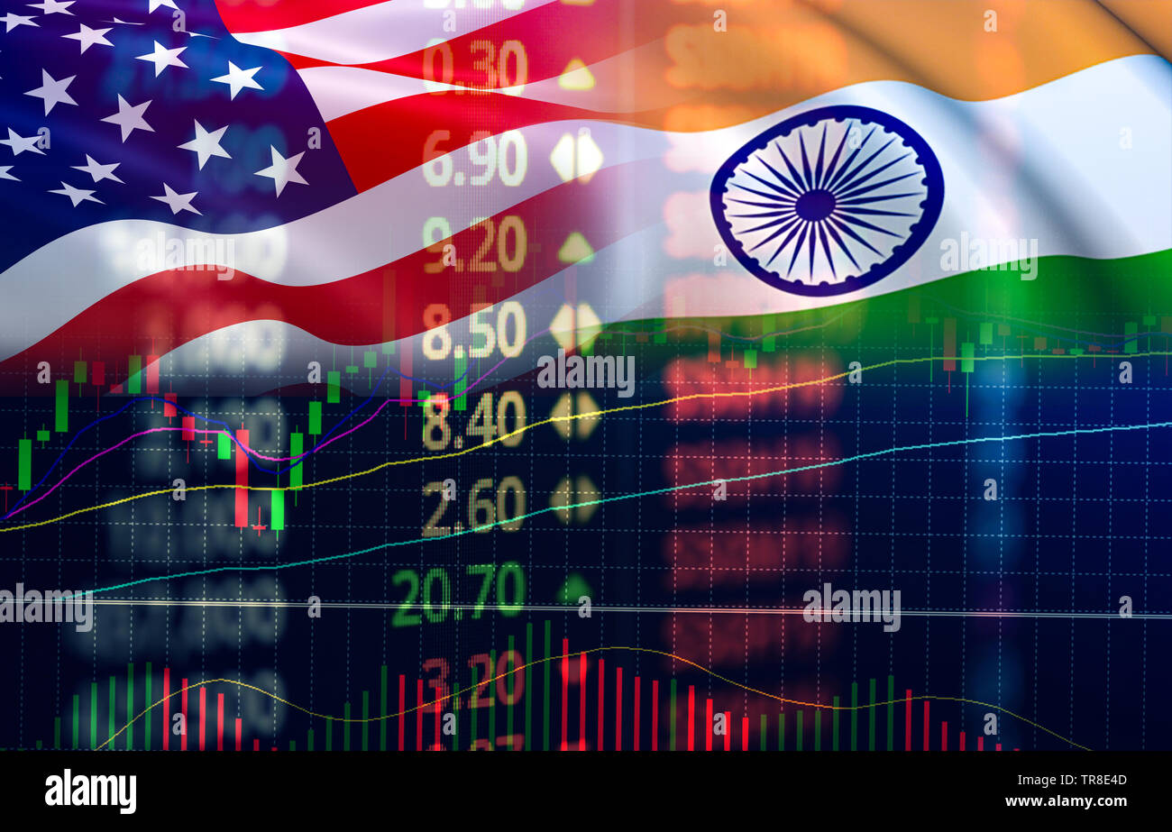 USA and India Trade war economy export United States of America / Candlestick graph stock market exchange analysis indicator trading chart business fi Stock Photo