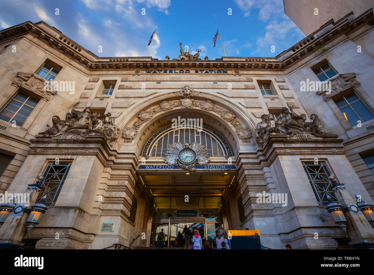 London, UK - May 13 2018: Waterloo station is the terminus of the South Western main line to Weymouth via Southampton, the West of England main line t Stock Photo
