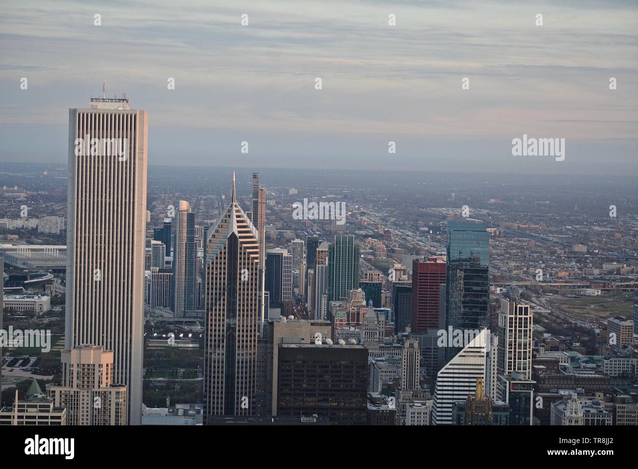 View of the Chicago skyline seen from the 360 Chicago observation deck ...