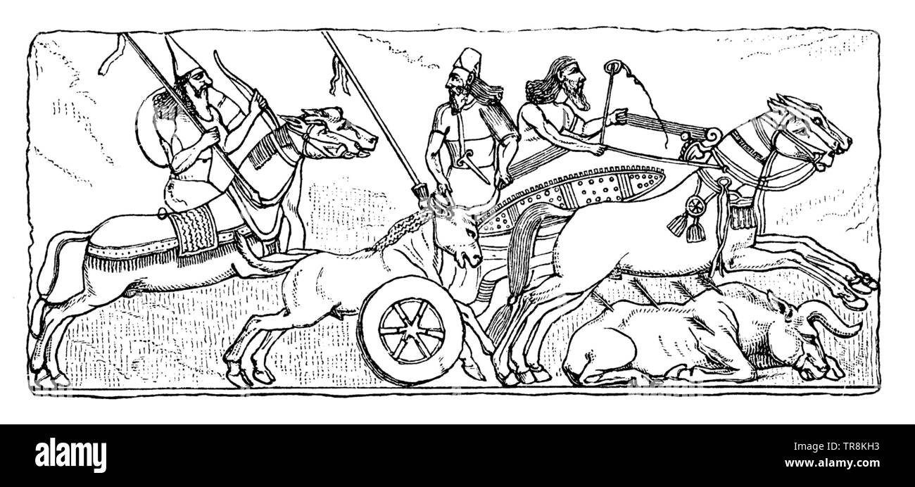 Assyrian Bull Hunt, ,  (encyclopedia, 1893) Stock Photo