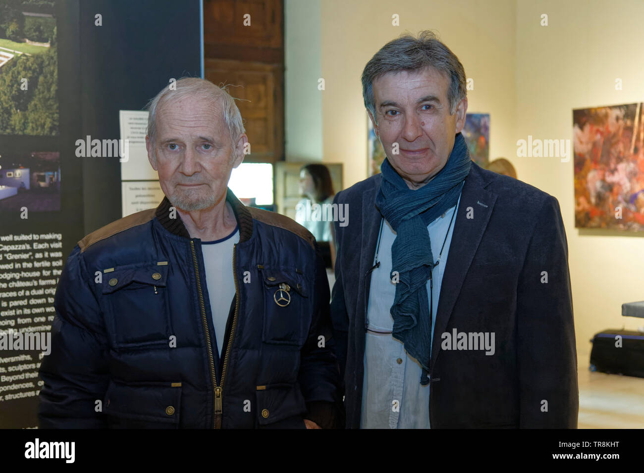 Tours, France.24th May,2019.Jacky Coville and a guest attend the Exhibition Re-naissance(s) of the Capazza Gallery in Tours, France Stock Photo