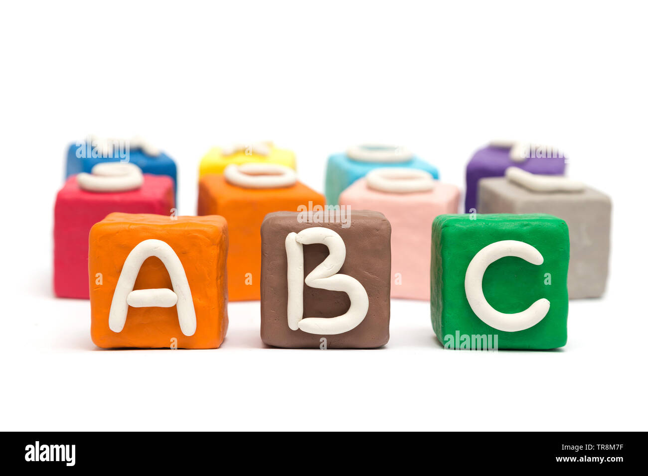 Blocks made of modeling clay with letters A B C Stock Photo