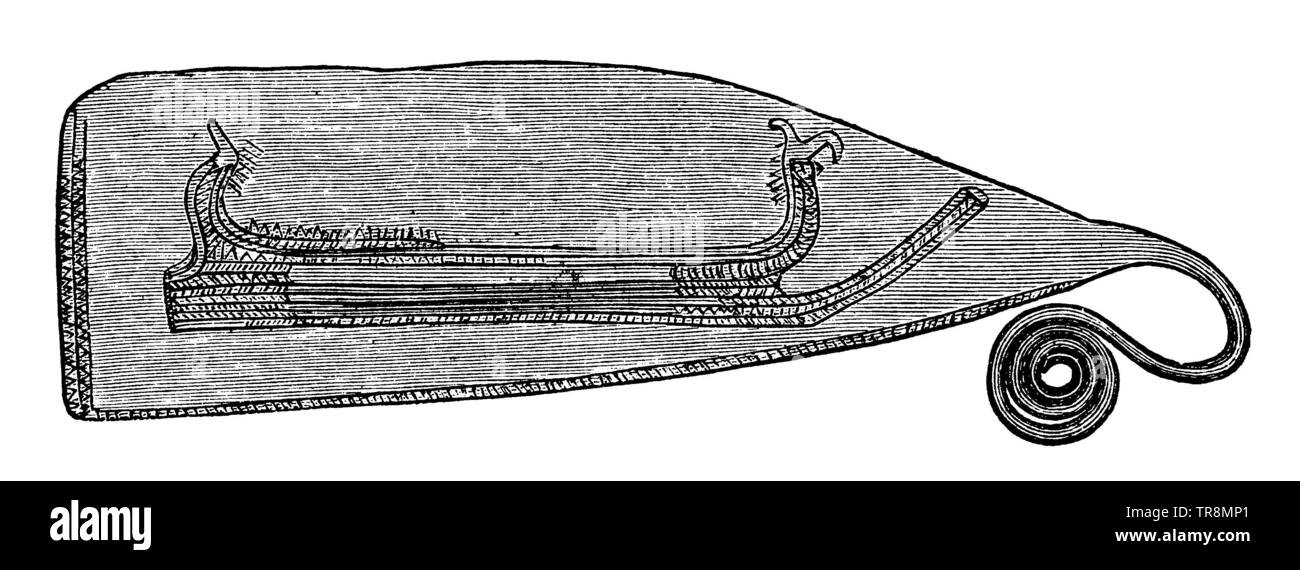 Danish knife with ship ornament. To Montelius, ,  (art history book, 1900) Stock Photo