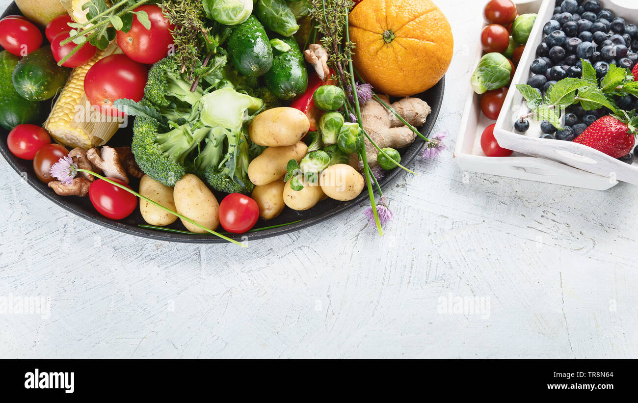 Assortment of fresh fruits and vegetables. Detox, vegan and clean diet