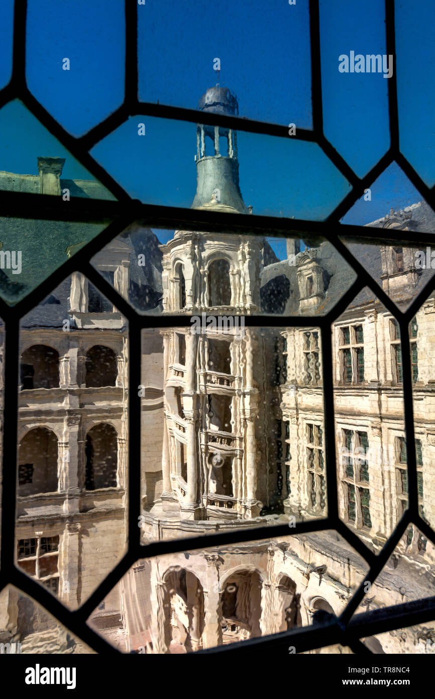 Outside tower of The Royal Chateau at Chambord, , Loire Valley, Loir-et-Cher department, Centre-Val de Loire, France, Europe Stock Photo