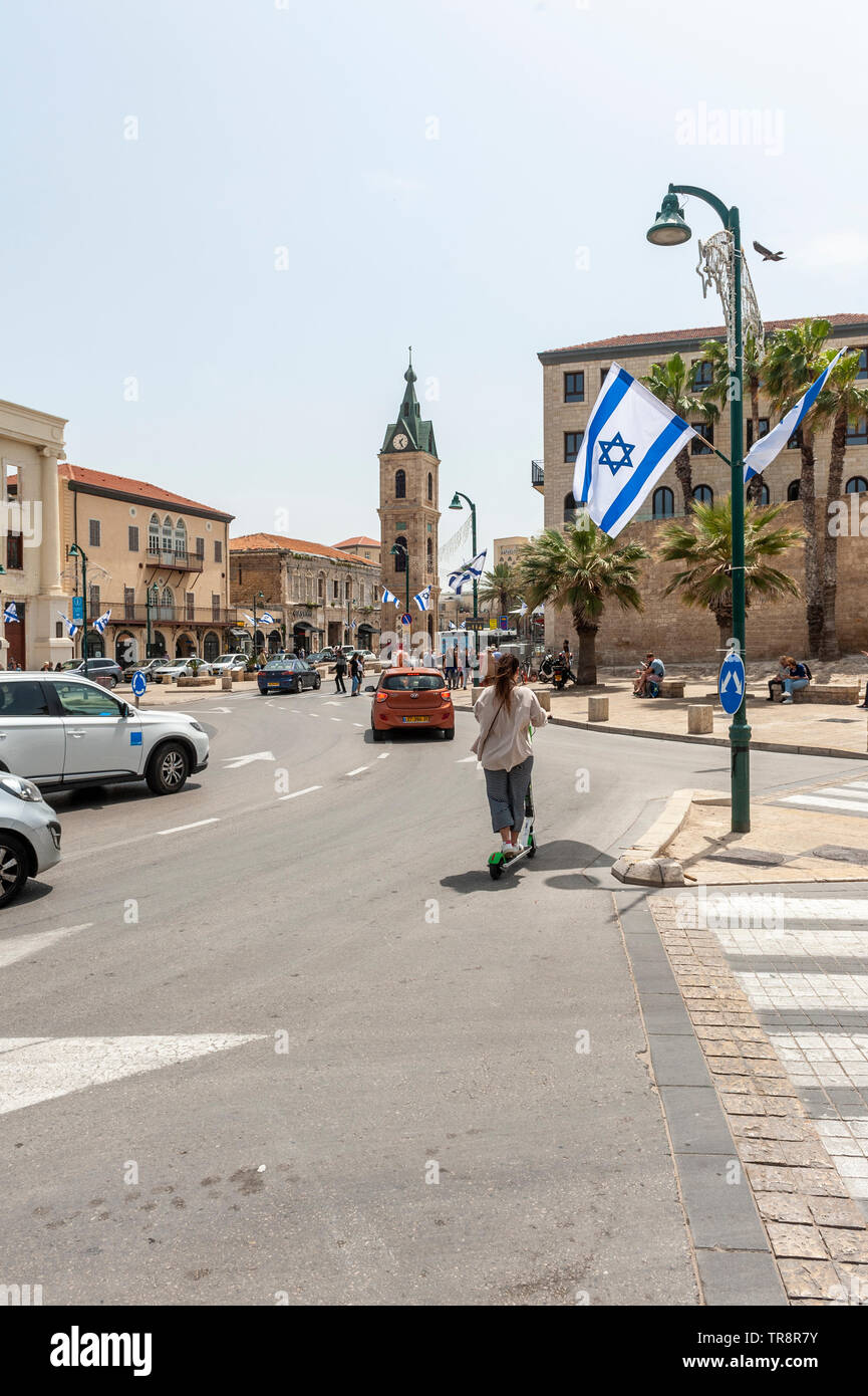 Israel, Tel Aviv - 24 April 2019: Jaffa clock tower on Yeffet street Stock Photo